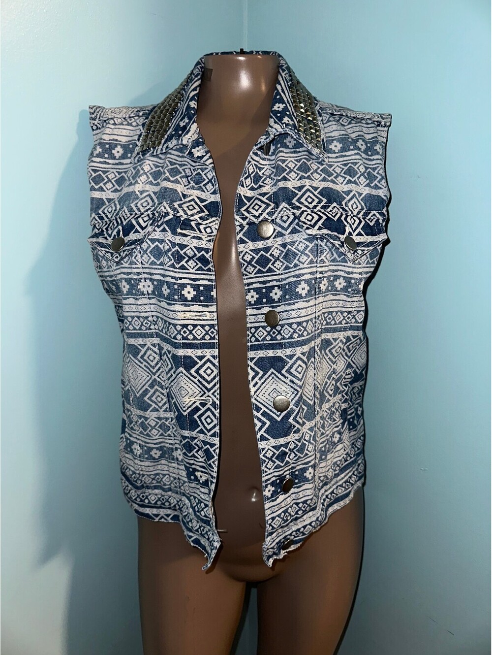 Forever 21 Women's Blue Studded Y2K Denim Vest S